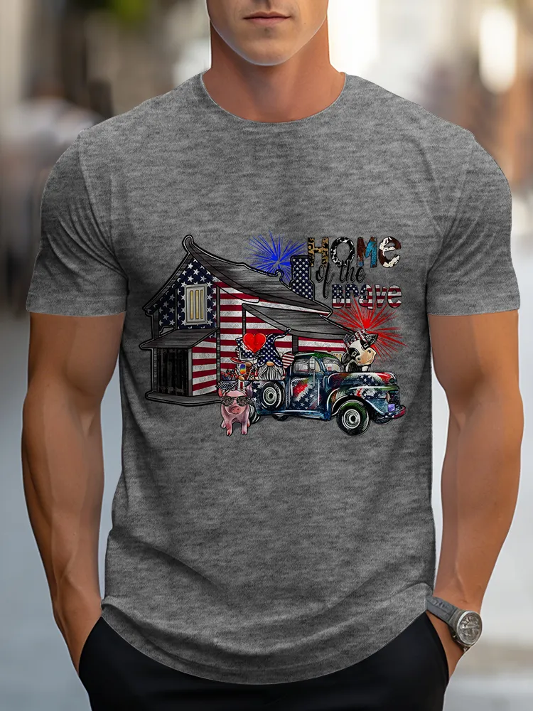 Man'S Home Of The Brave Round-Neck Short-Sleeved T-Shirt