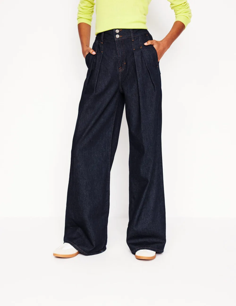 Navy Blue Linen Wide - Leg Pants