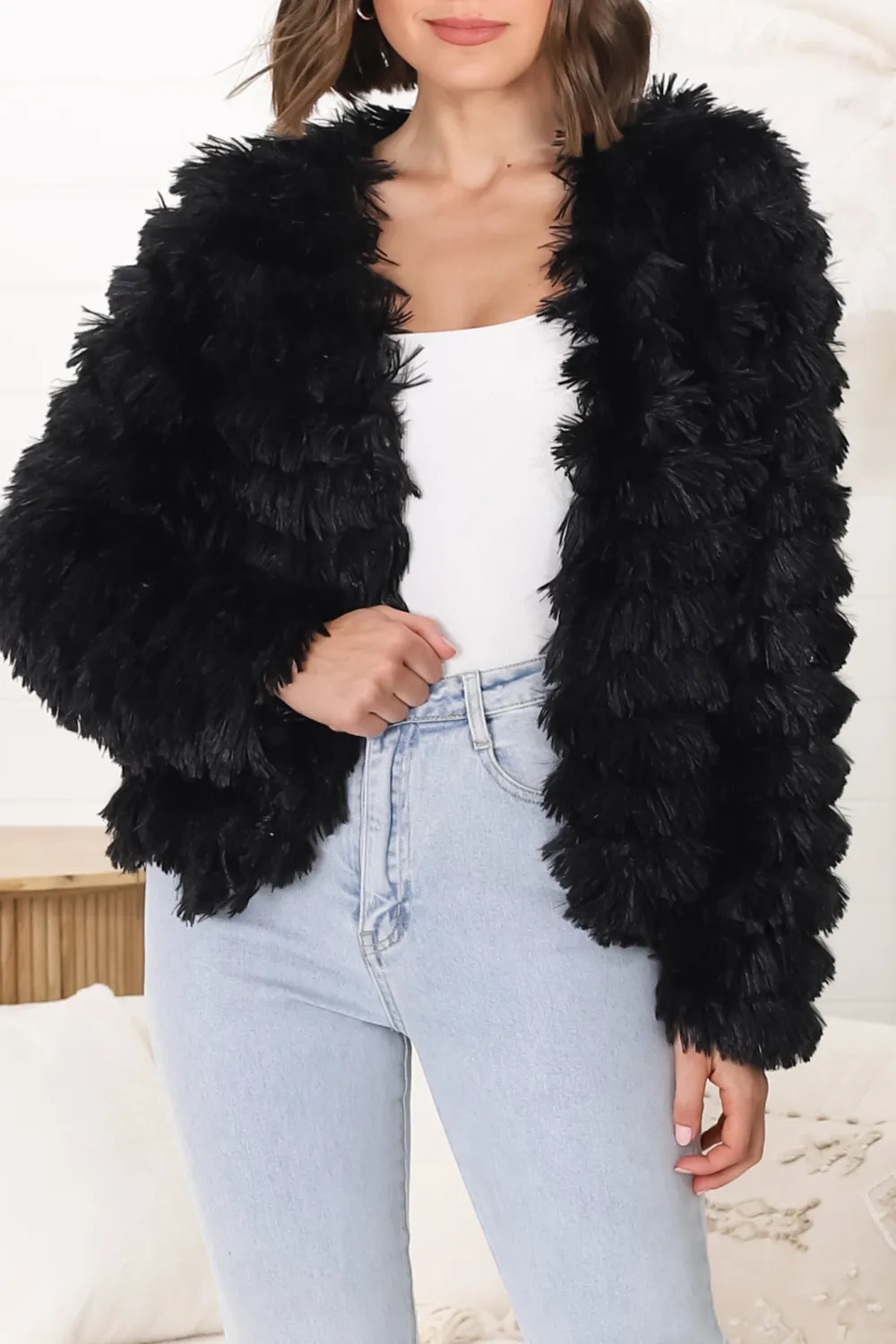 Black Fuzzy Short Style Jacket