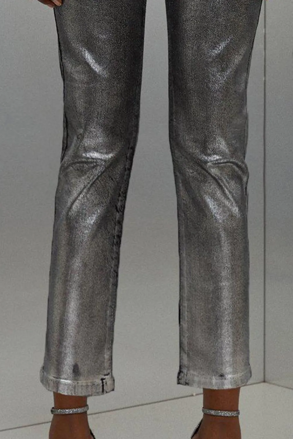 Slim Leg Silver Foiled Trouser