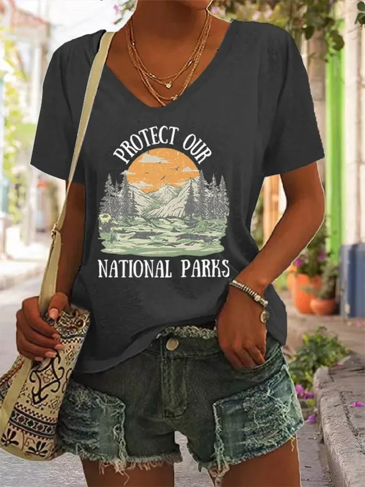 Women'S Protect Our National Parks Printed Short-Sleeved T-Shirt