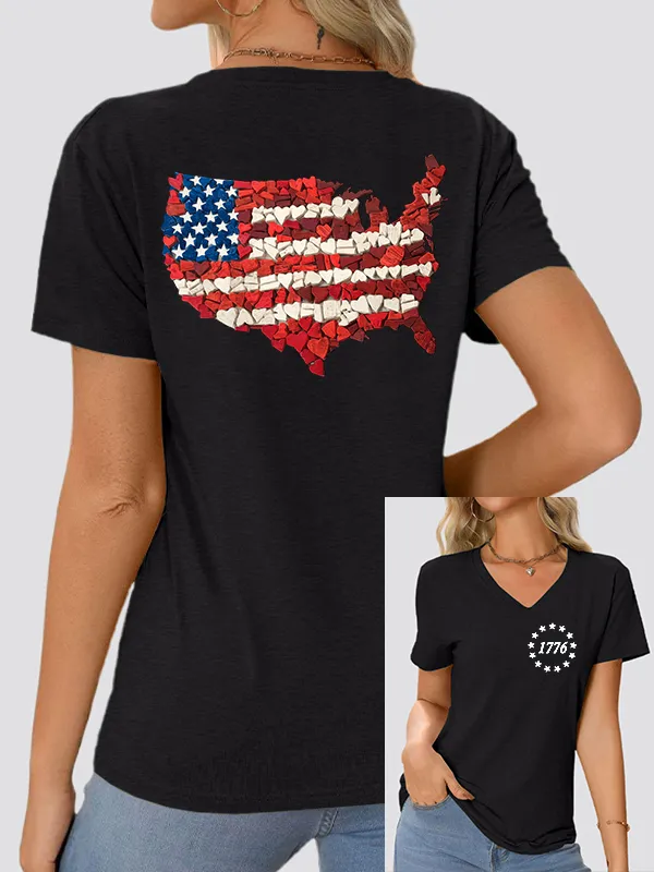 Woman'S Independence Day Love Map 1776 V-Neck And Short Sleeves T-shirt