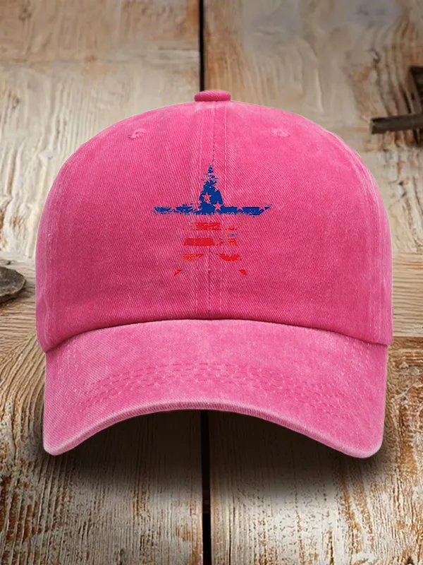 Star Stripe Print Washed Baseball Cap