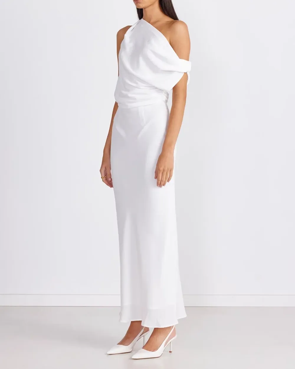 Off-shoulder Satin Maxi Dress