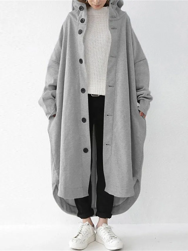 Women's Coat Street Fall Dusty Coat Casual Winter Windproof Long Coat with Pockets Regular Fit Warm Breathable Street Style Jacket Long Sleeve Plain Black Yellow Red