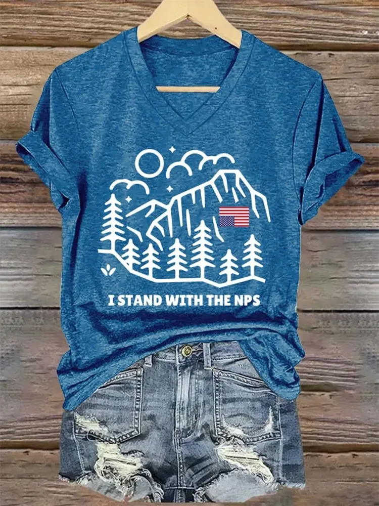 Woman'S I Stand With The Nps V-Neck Short-Sleeve T-Shirt