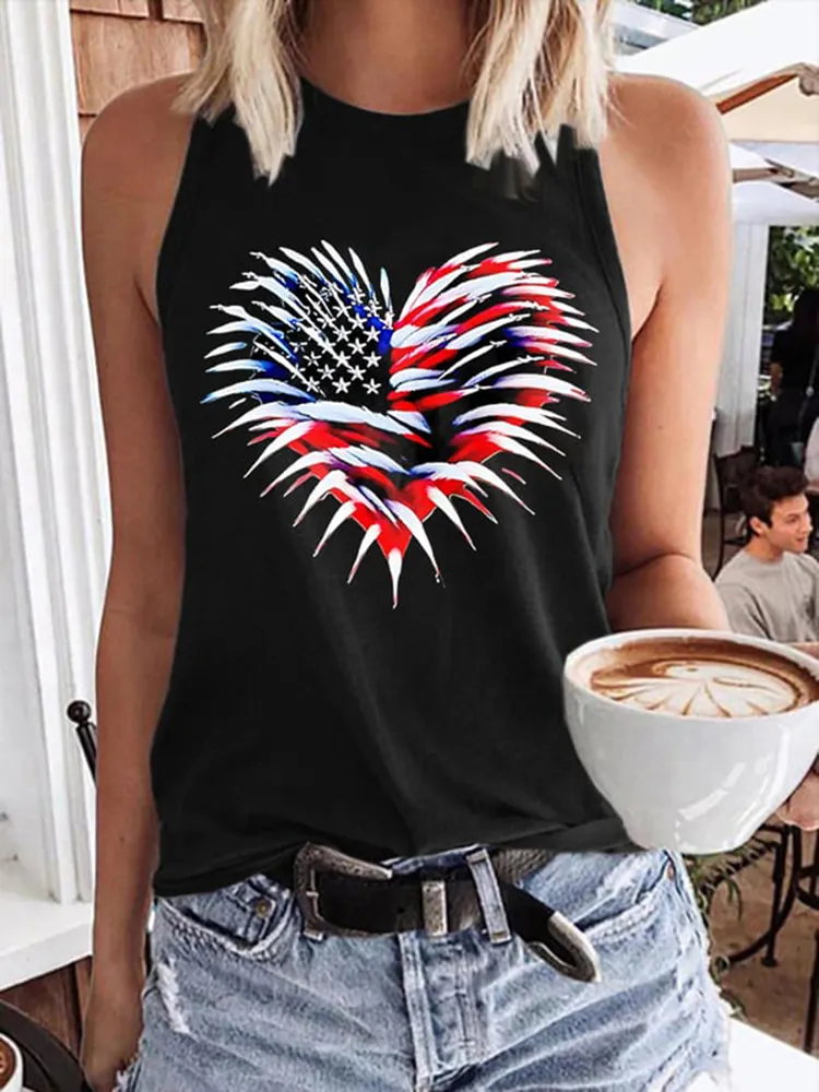 Women'S Independence Day Love Round-Necked Sleeveless Vest