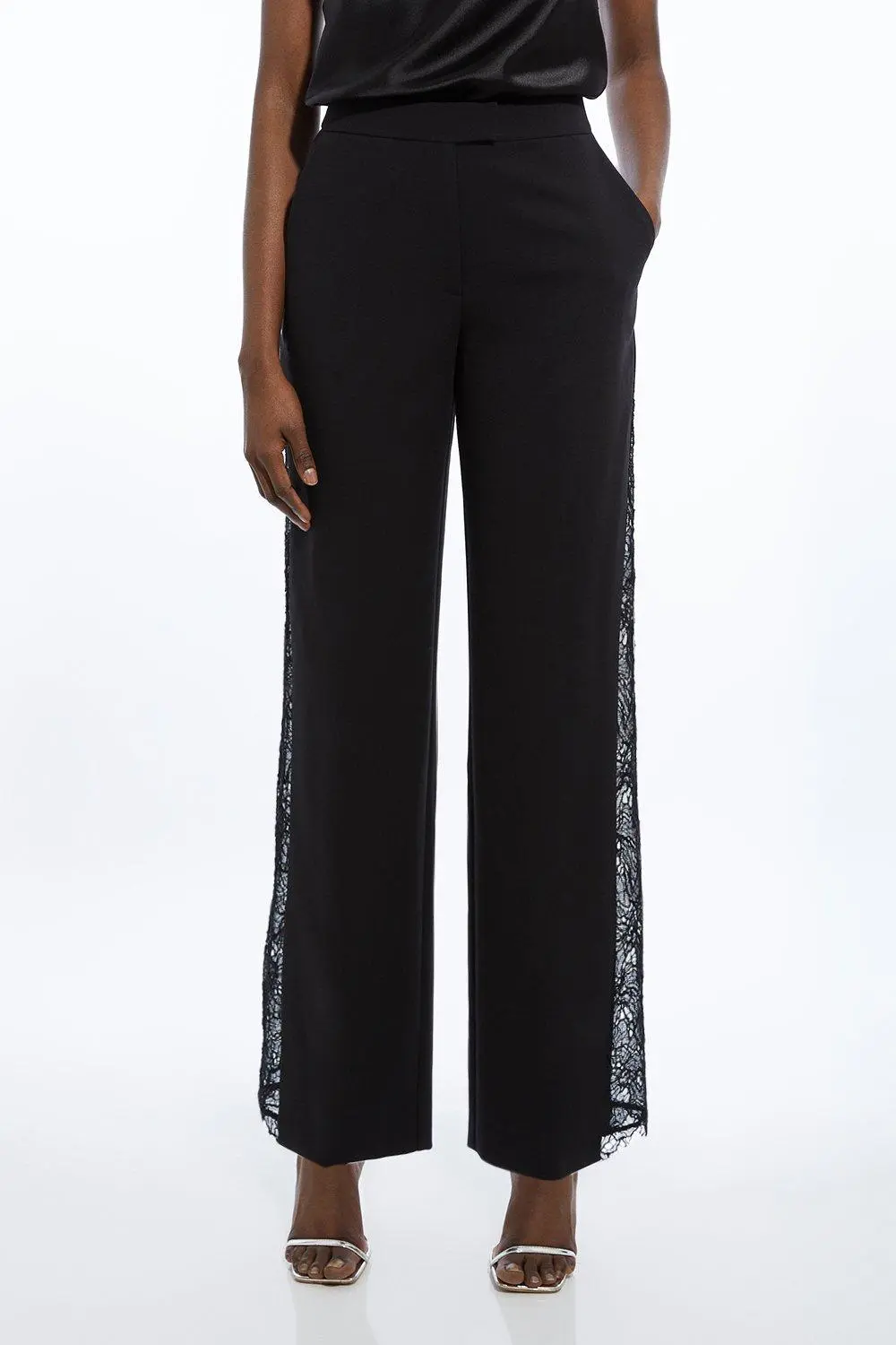 Tailored Lace Detail Straight Leg Trousers