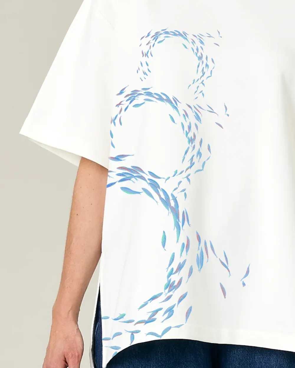 OFF WHITE COTTON JERSEY SHORT DROP SLEEVE TOP