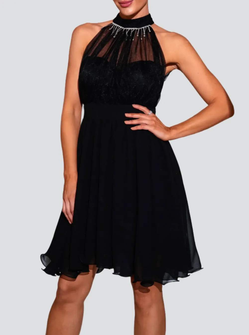 Stand Collar A-line Mini Dress