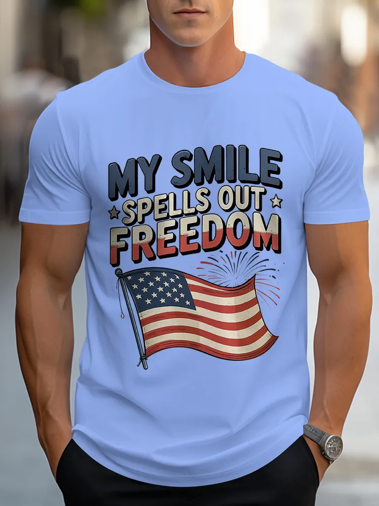 Man'S My Smile Spells Out Freedom Round-Neck Short-Sleeved T-Shirt