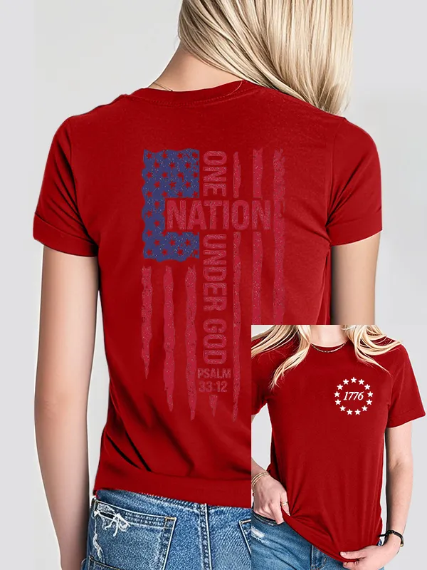Woman'S One Nation Under God Psalm 33:12 Print Short-Sleeved T-Shirt