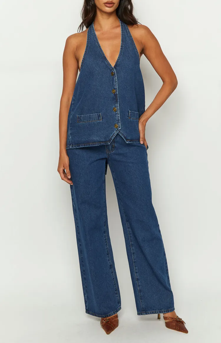 Sleeveless Dark Denim Vest