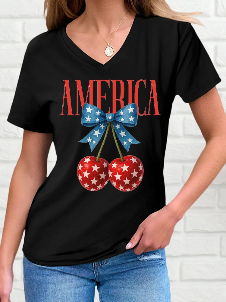 Woman'S Independence Day Print Short-Sleeved T-Shirt