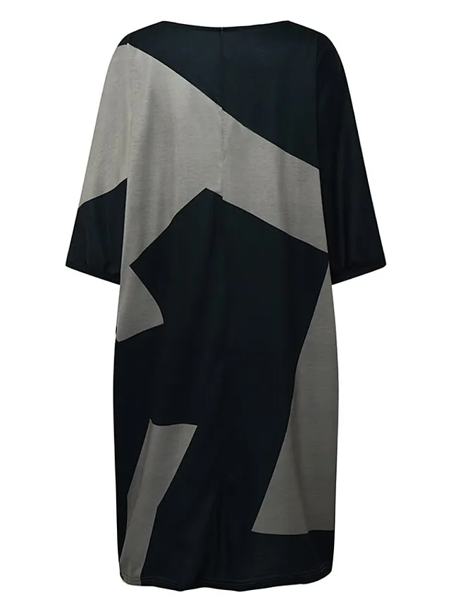 Women‘s T Shirt Dress Tee Dress Mini Dress Black Half Sleeve Color Block Patchwork Print Summer Spring V Neck Vacation Casual 2023 S M L XL XXL 3XL