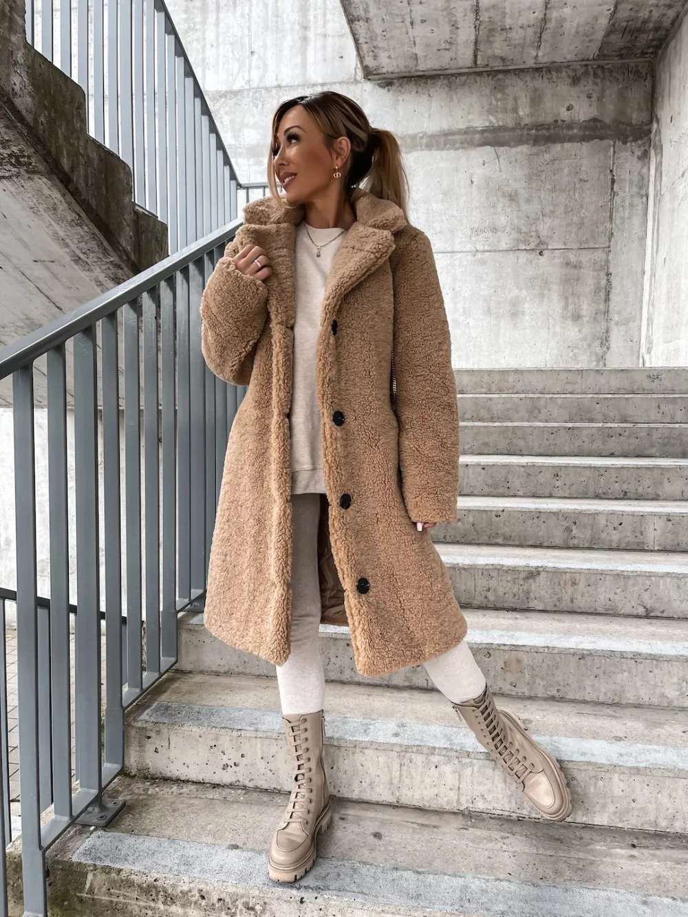 Solid Single Breasted Lapel Fluff Coat