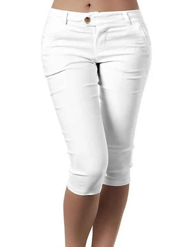 Women's Basic Essential Capri shorts Slacks Classic Capris Pants Office / Career Dailywear Micro-elastic Solid Colored Mid Waist Slim Green White Black Blue Khaki S M L XL XXL