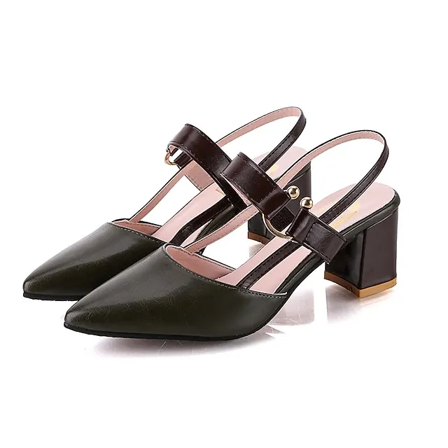 Women's Sandals Block Heel Sandals Ankle Strap Sandals Party Outdoor Daily Summer Block Heel Low Heel Chunky Heel Pointed Toe Sexy Classic Casual PU Leather Faux Leather Ankle Strap Color Block White
