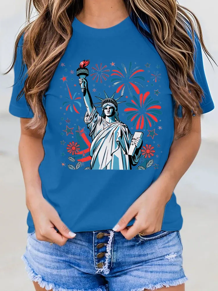 USA Print Round-Neck Short-Sleeved T-Shirt