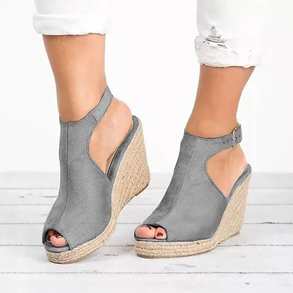 Women's Sandals Plus Size Outdoor Office Daily Summer Buckle Wedge Heel Peep Toe Casual Minimalism Walking Nubuck Faux Suede Buckle Solid Colored Black Pink Blue