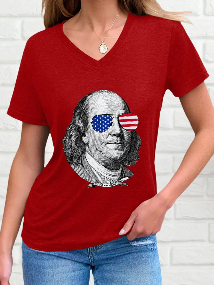 Woman'S Franklin V-Neck And Short Sleeves T-Shirt