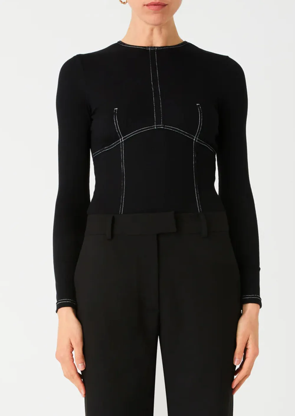 Black Long Sleeve Stitched Top