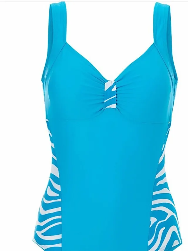 Women's Swimwear One Piece Monokini Plus Size Swimsuit Modest Swimwear Tummy Control Open Back Printing for Big Busts Zebra Print Black V Wire Bathing Suits Sports Vacation Fashion