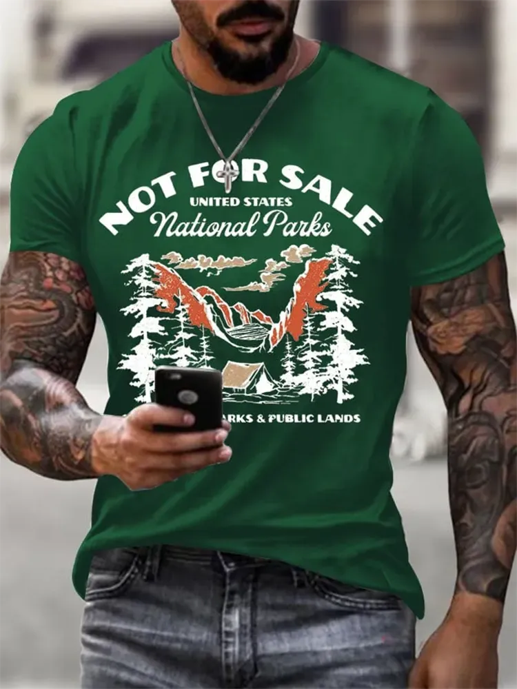 Men'S Support National Parks Printed Round Neck T-Shirt