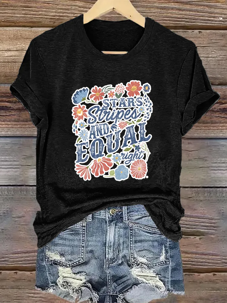 Woman'S Stars Stripes And Equal Right Crew Neck Short Sleeve T-Shirt