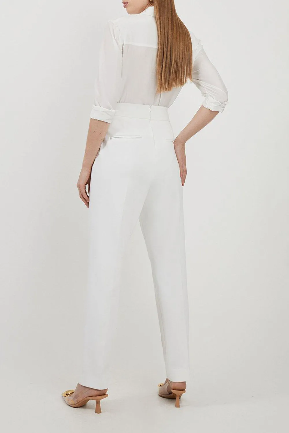 Casual Style Compact Stretch High Waist Tailored Trousers
