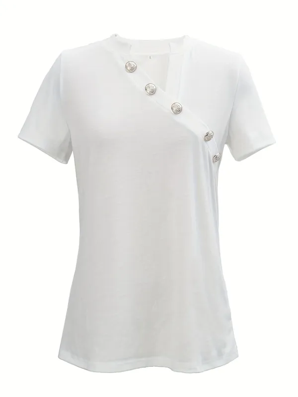 Women's T shirt Tee Black White Pink Plain Short Sleeve Daily Weekend Fashion Basic Elegant V Neck Regular Fit