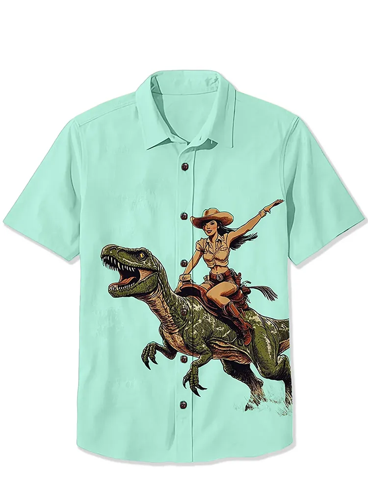 A Cowgirl Riding A Dinosaur Shirt