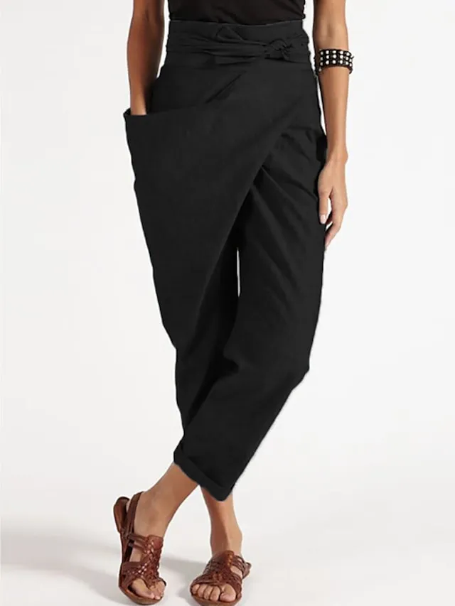 Women's Dress Pants Ankle-Length Cotton Blend Mid Waist Streetwear Casual Work Daily Black Navy Blue S M Fall & Winter