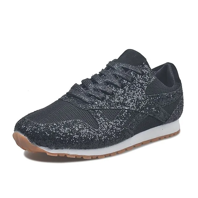 Women's Trainers Athletic Shoes Sneakers Sequins Plus Size Bling Bling Sneakers Outdoor Daily Summer Sequin Platform Flat Heel Round Toe Sporty Classic Casual Tennis Shoes Walking Mesh Lace-up Color