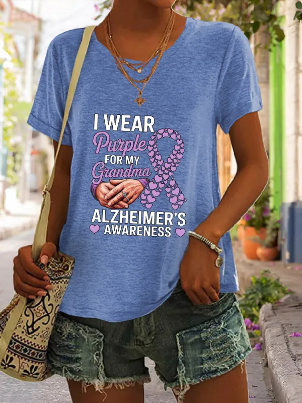 Women'S I Wear Purple For My Grandma Alzheimer'S Awareness Short-Sleeved T-Shirt