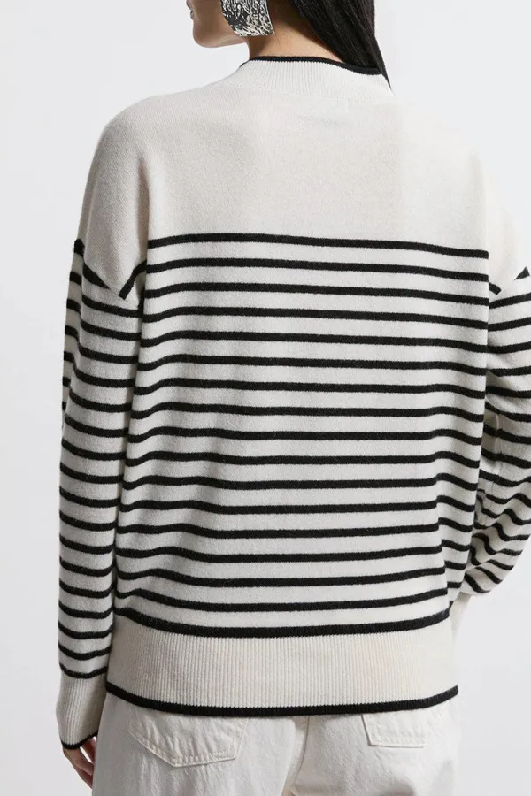 Cashmere Knitted V Neck Contrast Wrap Striped Jumper