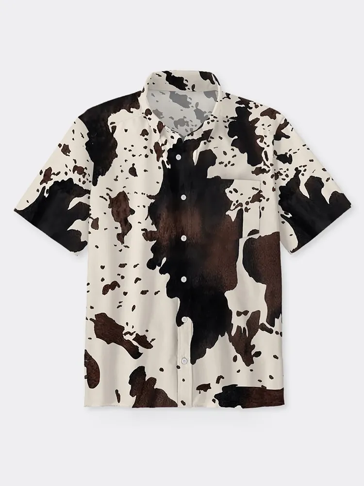 Cowhide Grain Pattern Button Up Shirt