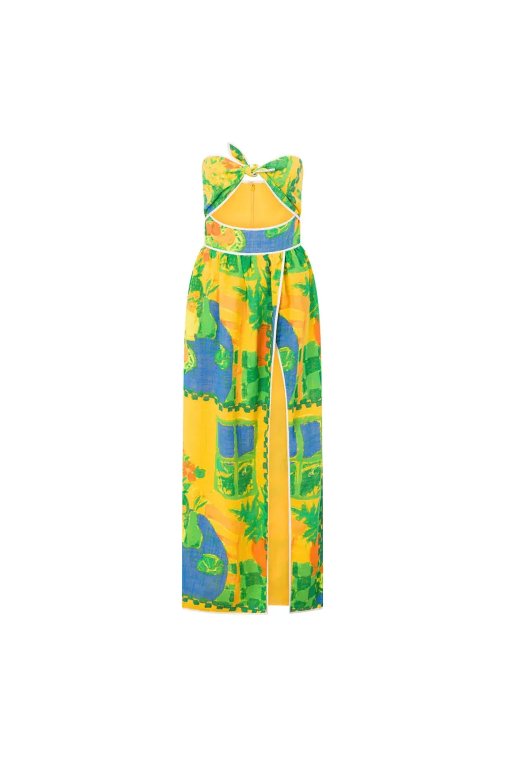 Color Blocked Strapless Slit Midi Dress