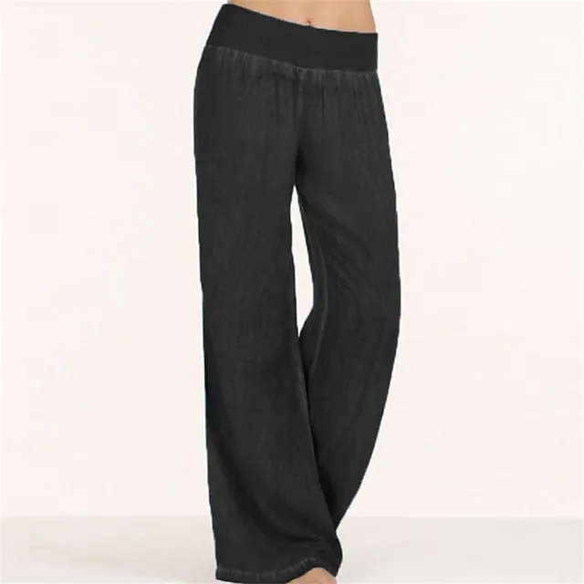 Women's Jeans Wide Leg Baggy Micro-elastic Classic Modern Office Daily Black Blue S M Spring &  Fall