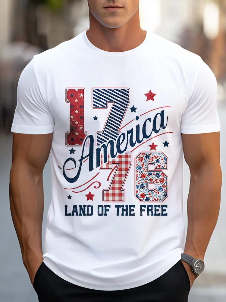 Man'S 1776 America  Land Of The Free Round-Neck Short-Sleeved T-Shirt