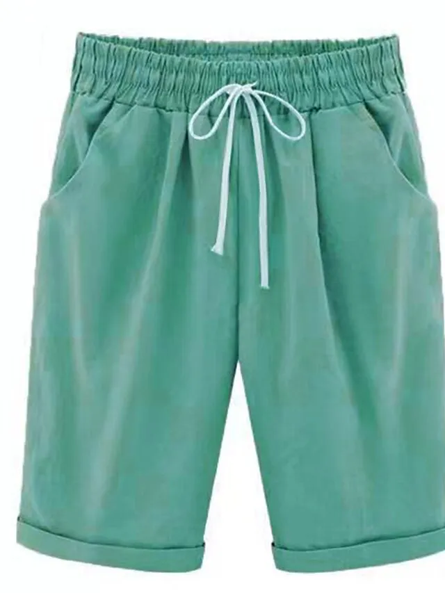 Women's Lounge Shorts Pure Color Elastic Waist with Drawstring Simple Casual Comfort Home Daily Vacation Polyester Breathable Pocket Five-point Pants