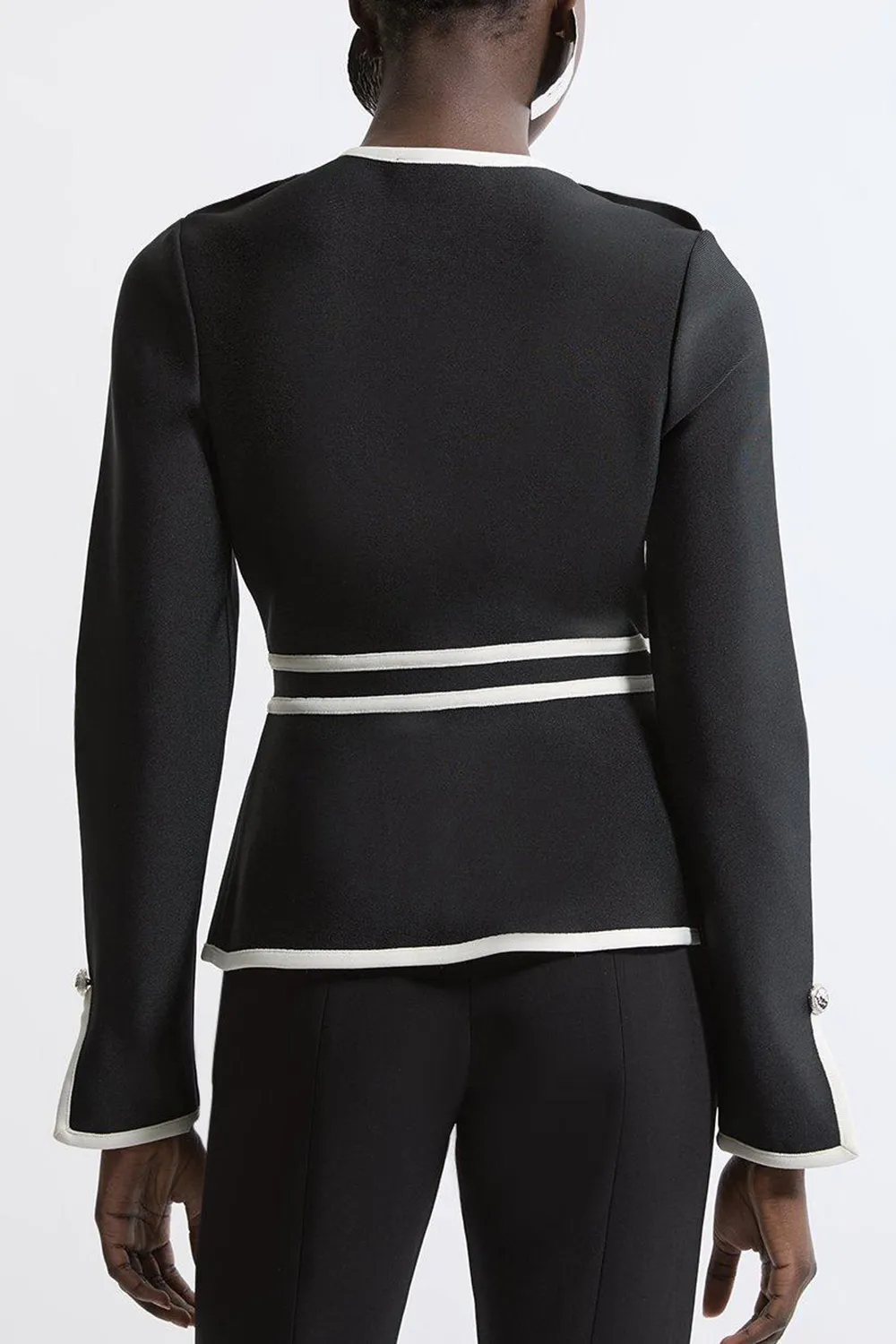 Military Contrast Piping Knit Split Hem Jacket