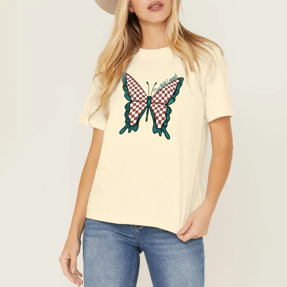 Red And White Checkerboard Butterfly T-Shirt