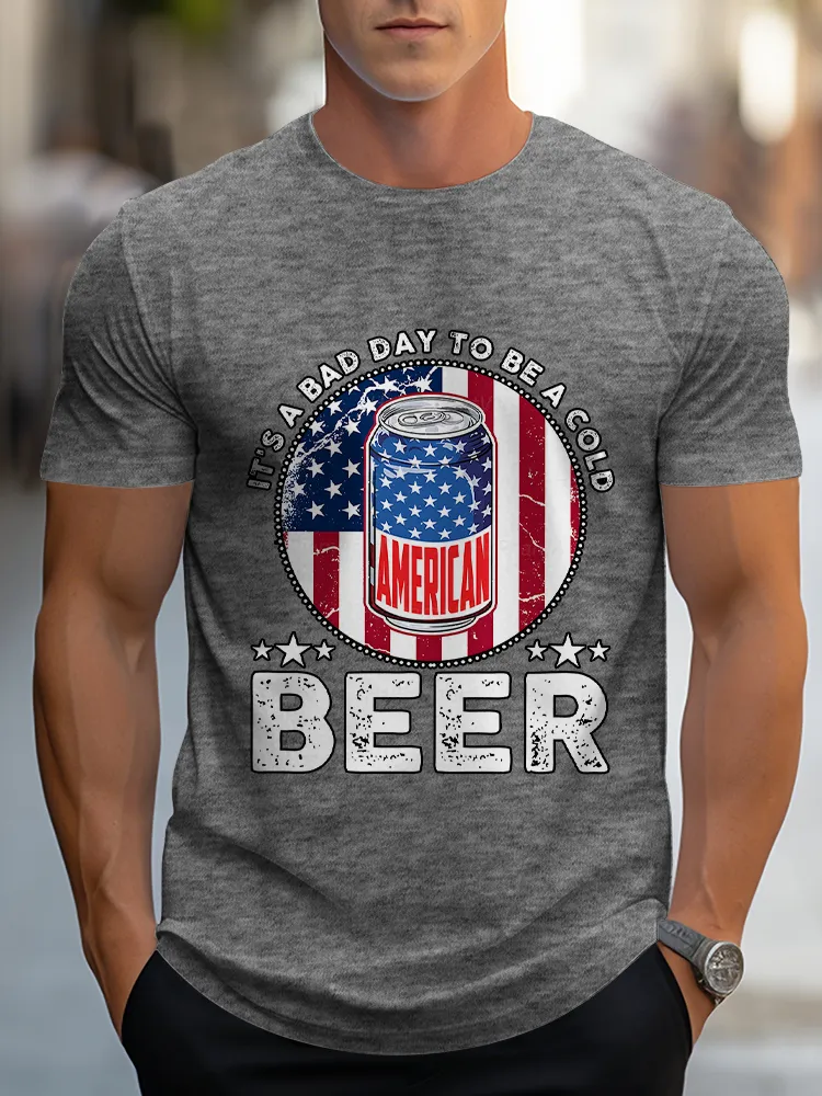 Man'S It'S A Bad To Be A Cold Beer Round-Neck Short-Sleeved T-Shirt