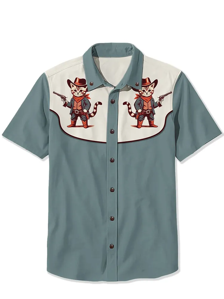 Western Cowboy Cat Holding A Gun Shirt