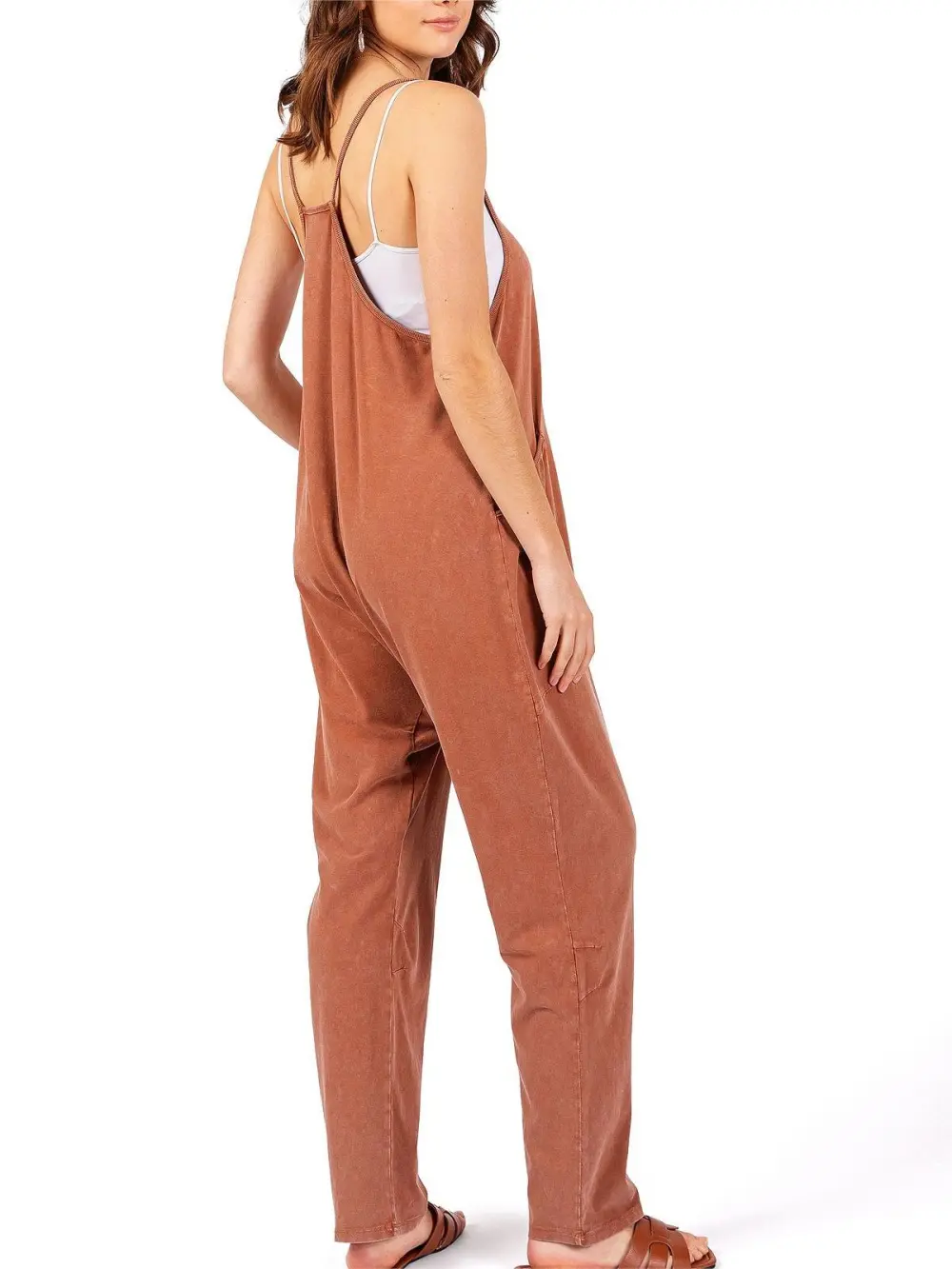 Rust - Colored Sleeveless Loose Jumpsuit
