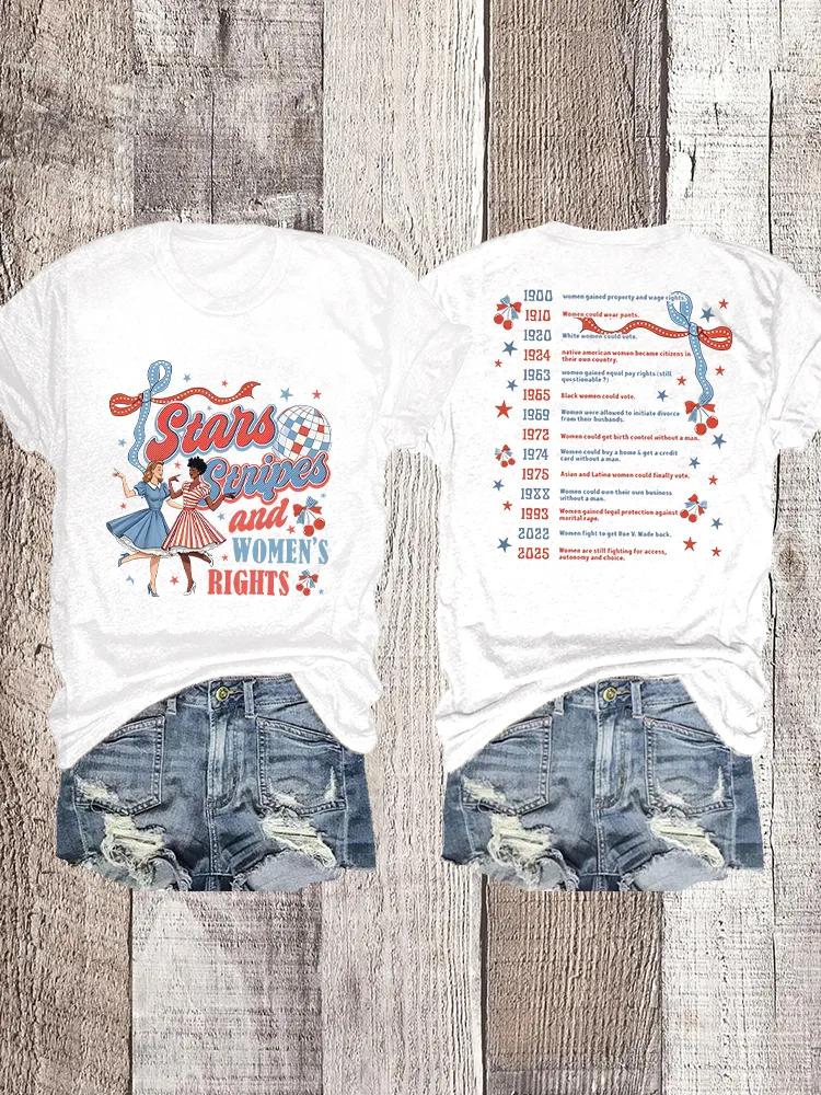 Woman'S Stars Stripes And Women'S Rights Crew Neck Short Sleeve T-Shirt