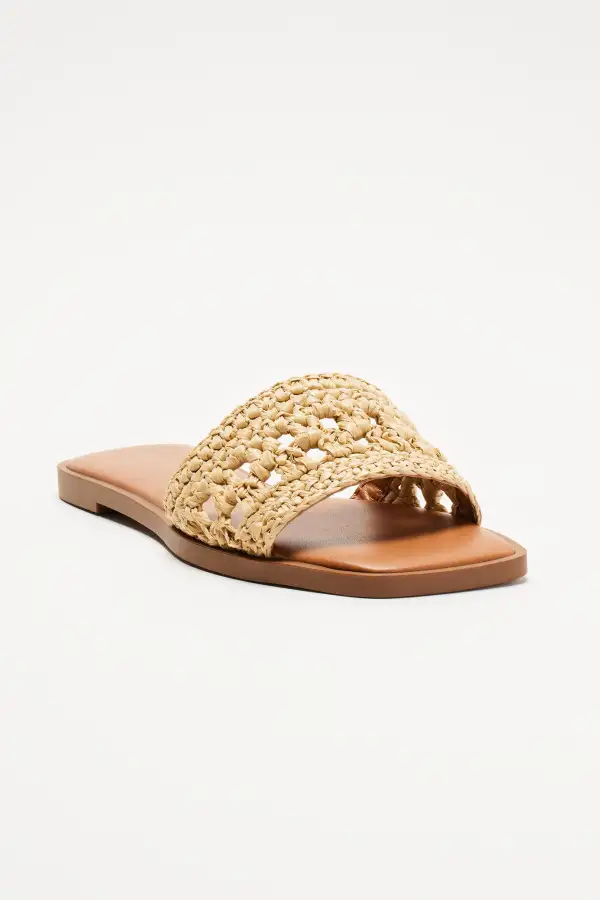 Follow Me There Crochet Flat Sandals - Beige