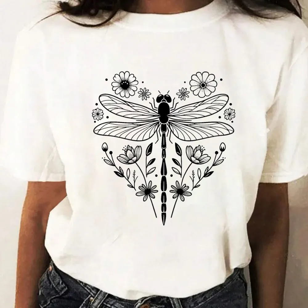 Fresh And Casual T-Shirt With A Dragonfly Pattern