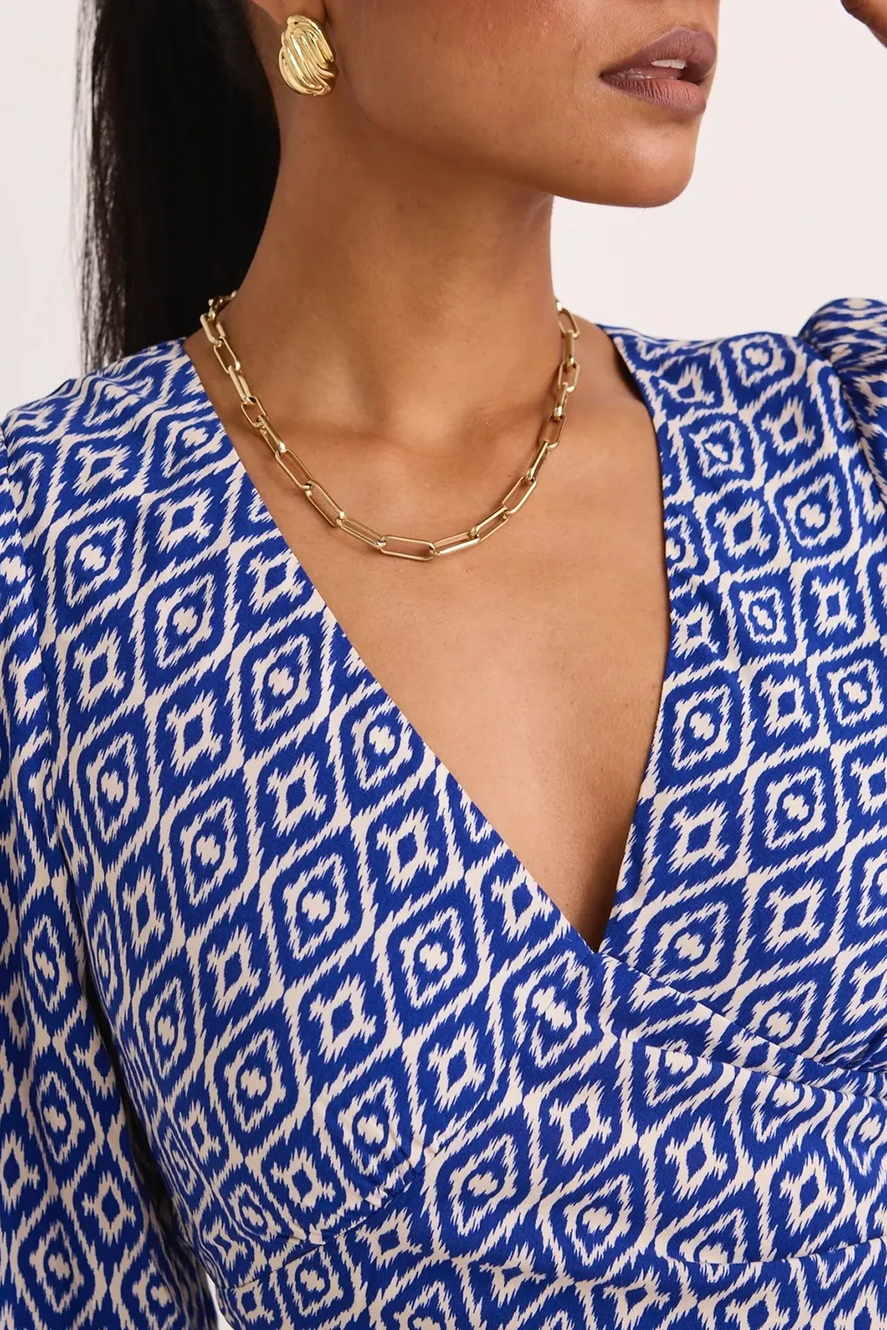 Electric Blue Batik Bias Midi Dress